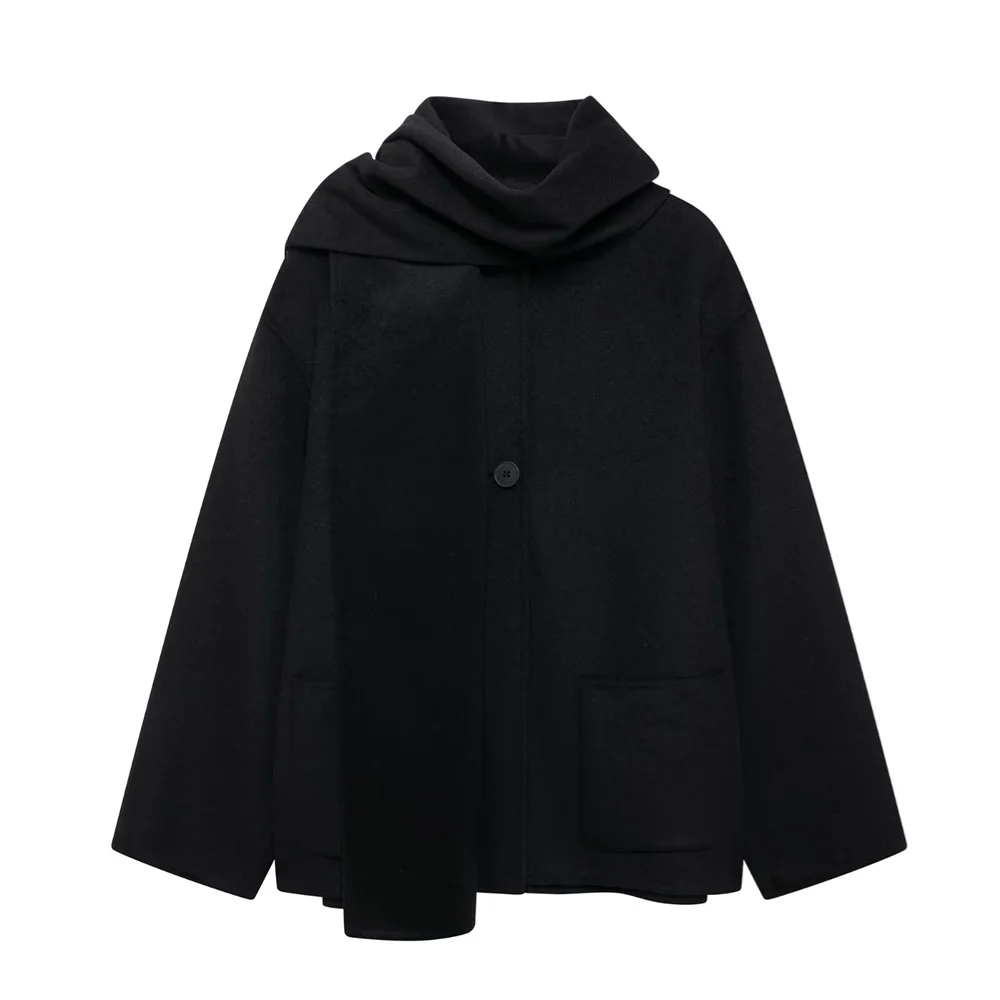 PB&ZA Versatile Loose Short Scarf Decoration Coat Button Pocket Decoration Autumn/Winter New Women's Top