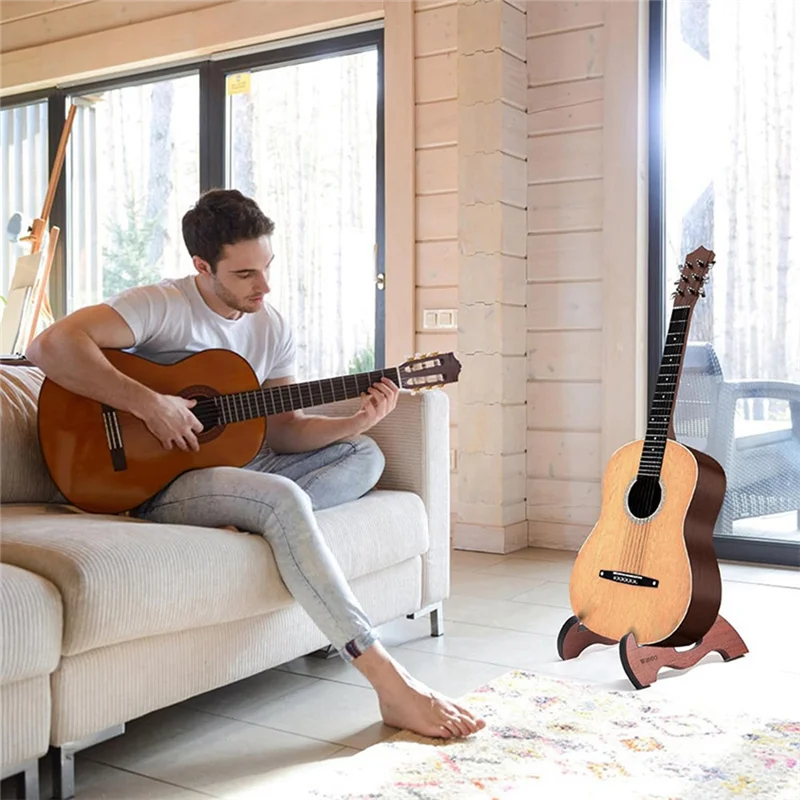 ポータブル木製ホルダースタンド折りたたみスタンドフォーククラシックアコースティックギターポータブル弦楽器スタンド