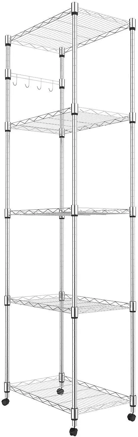 

5 Tier Steel Wire Shelving Unit on Wheels,Chrome Shelves for Garage Kitchen Living Room,Heavy Duty Shelving Rack