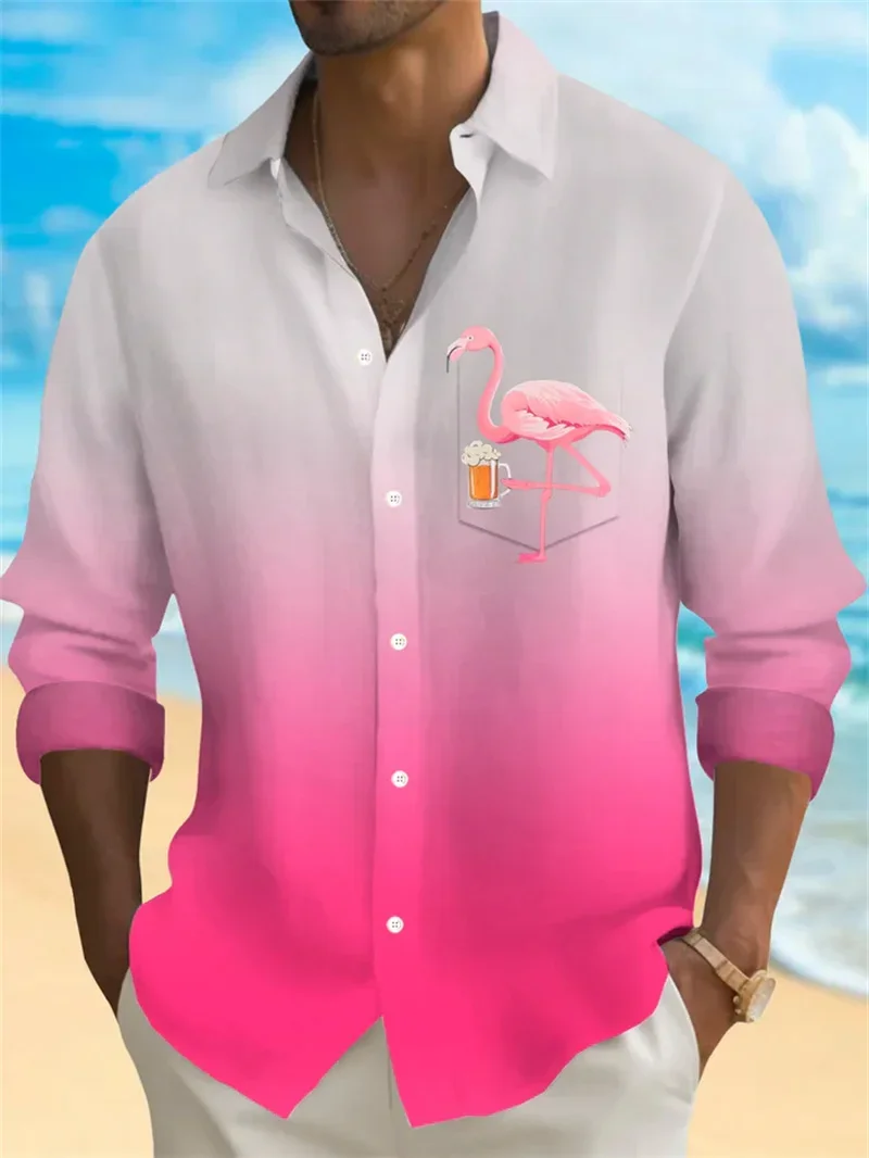 Men Colorful 3D Printed Rendering Fashion Print Single Breasted Long Sleeved Shirt Casual Shirt Loose Collar Long Sleeved Shirt