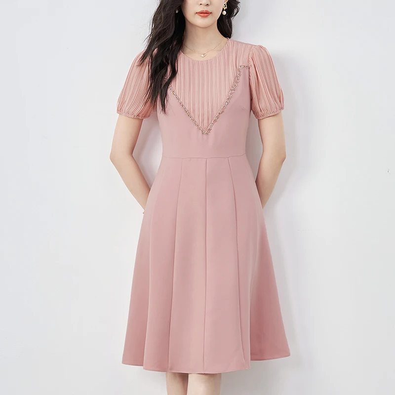 

Elegant Fashion Dresses For Women 2024 Summer Office Lady Formal Short Sleeve Women's Clothing Solid Woman Party Dress A-line