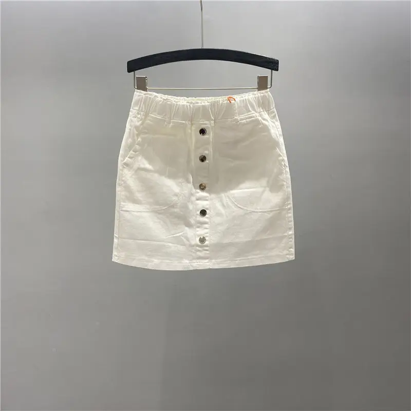 Single-Breasted Apricot Denim Skirt Women's Summer Clothes 2023 New Casual Fake Two Pieces A- Line Short Skirts Red White Black