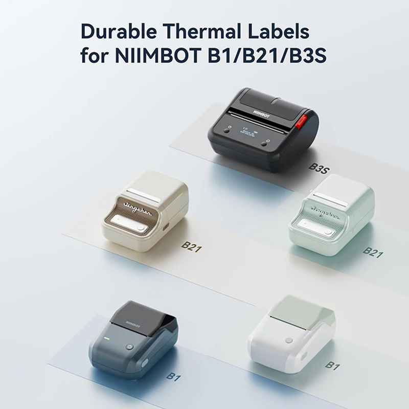 Niimbot 1 لفة تسمية حرارية أبيض/لون/شفاف/كابل ملصق لاصق مضاد للزيت UV ورقة للطابعة الحرارية المحمولة B1 B21