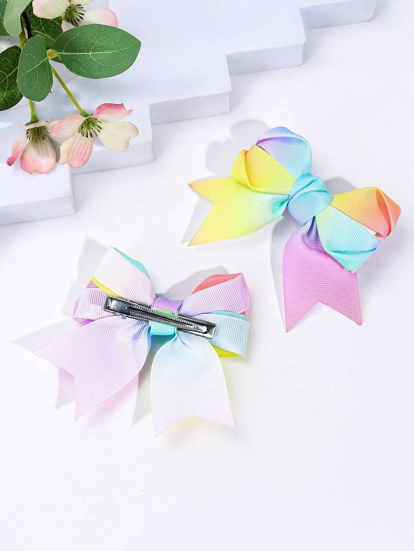 2pcs Gradient Rainbow Hair Bows for Girls Rainbow Sailor Bow Grosgrain Ribbon Bow Hair Clips Toddler Girl Bows Alligator Clips