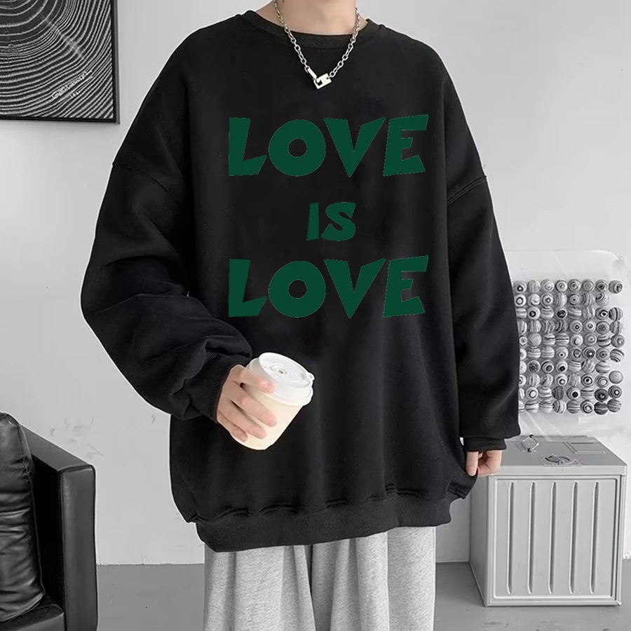 Fashion Love Letter Printing Mens Sweatshirts Korean Casual Black White Pullover Tops Autumn Streetwear Man Clothing