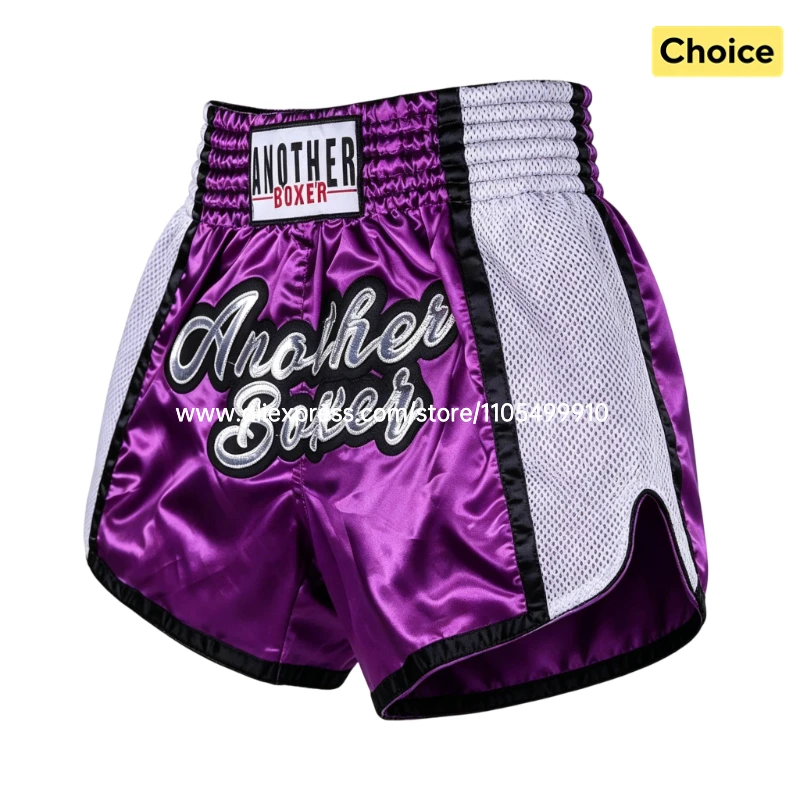 Pantalones Cortos de Muay Thai Morados Transpirables para Lucha, Kickboxing, Boxeo, Artes Marciales, Sparring, MMA, Entrenamiento, para Hombres, Mujeres y Niños