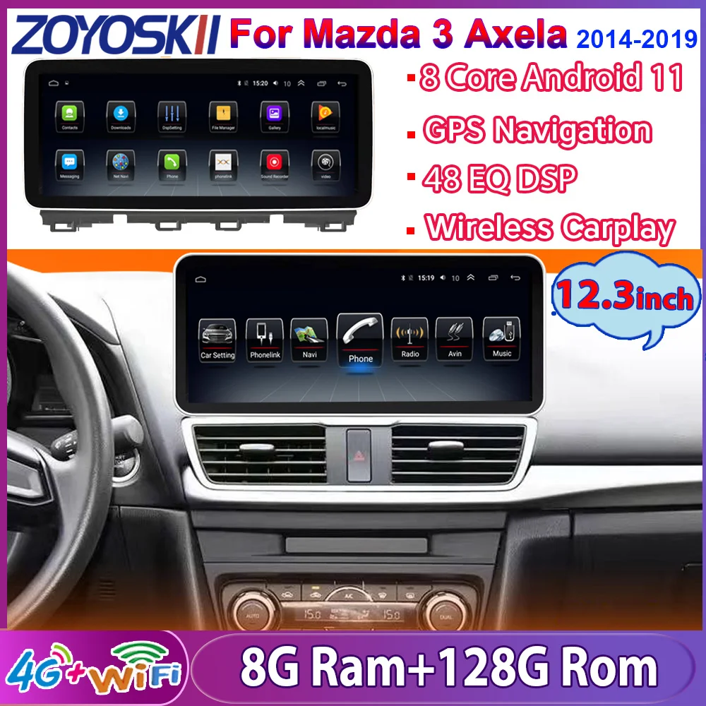 

12.3 inch CAR Android 8G 128G Radio GPS Navigation player for Mazda 3 Axela 2014-2019 WIFI 4G Carplay audio video no DVD