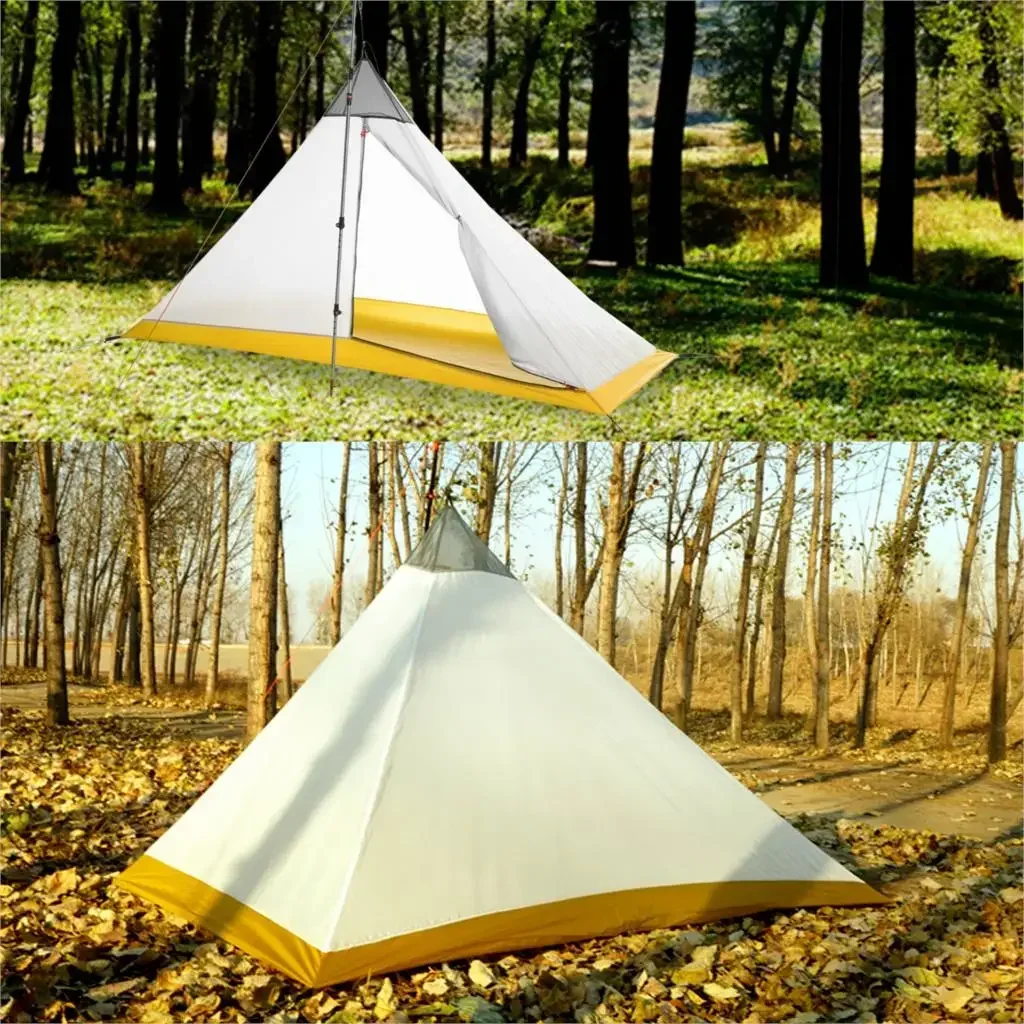 

620g Ultralight 2 Person 40D Nylon Silicon Coating Inner Tent Outdoor 4 Seasons Camping Tent Rodless Pyramid Marquee Large Tent