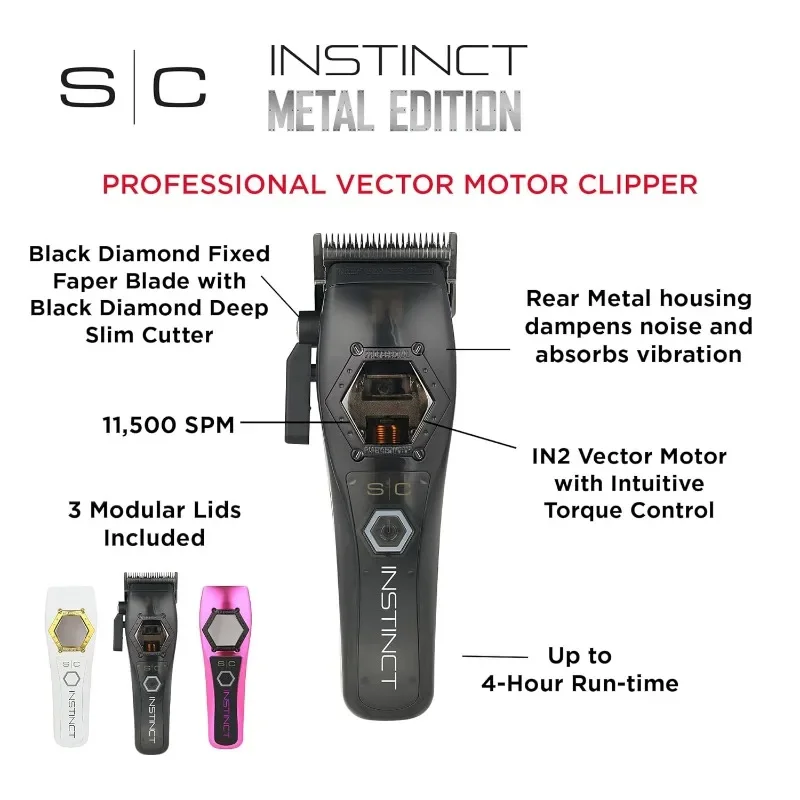 Stylecraft Instinct Professional IN2 Vector Motor Cordless Hair Clipper with Intuitive Torque Control, 3 Modular Lids