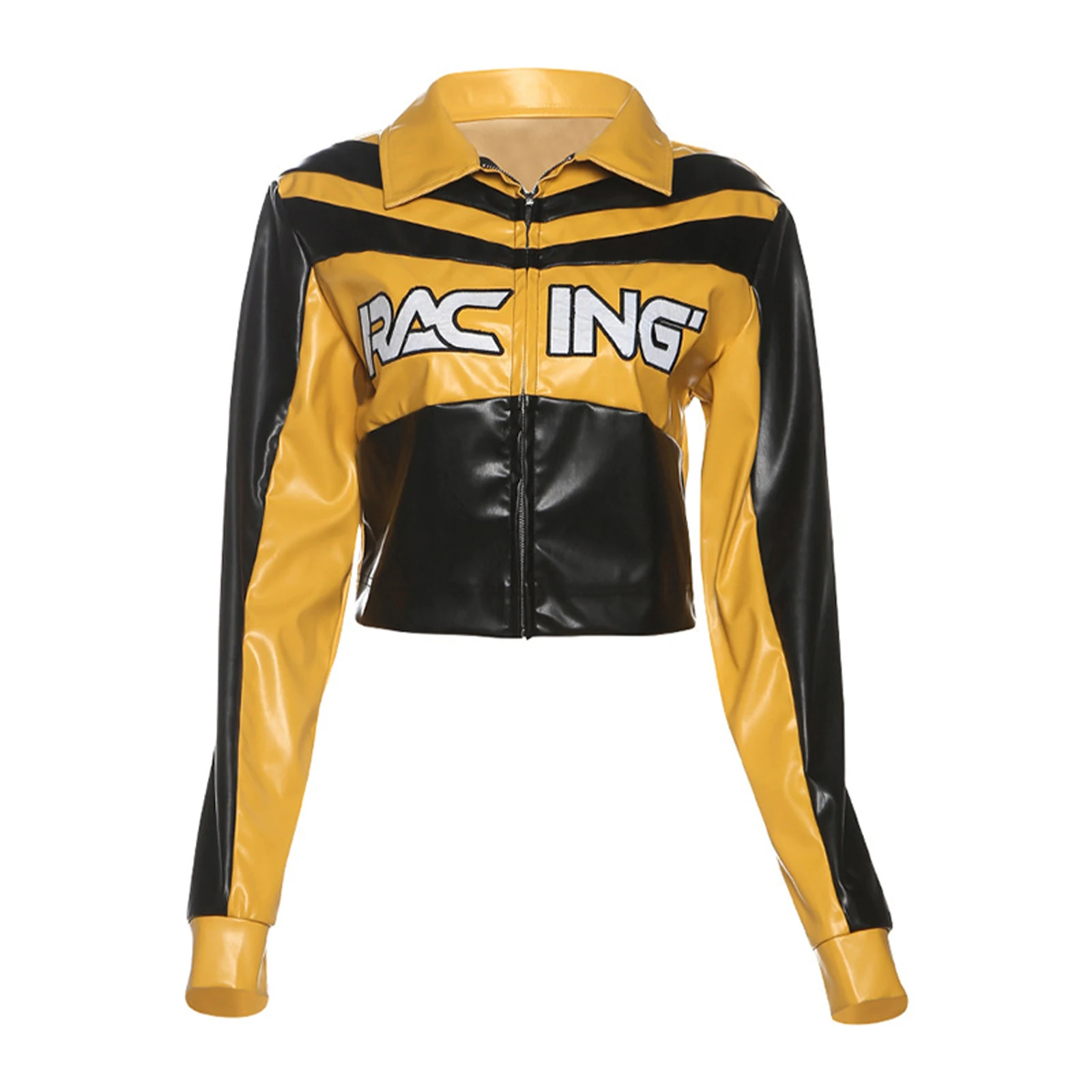 سترات بيسبول نسائية مقاومة للرياح مع طية صدر السترة وأكمام طويلة وسحّاب أمامي ملابس خارجية أنيقة مطبوعة لقيادة السيارات ملابس الشارع #4