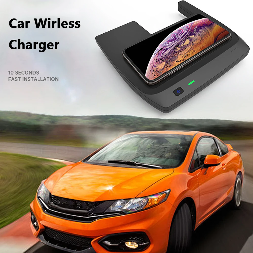 15W Car Central Console Storage Box Charging Holder Accessories Phone Wireless Charger For Honda Civic 2016-2020