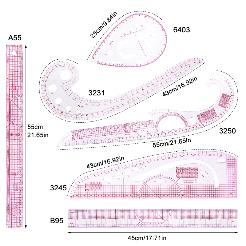 French Curve Cutting Sewing Ruler Set Press Wheel Roller Cloth Push Wheel Guide Accessories Handmade Garment Making Ruler Tools