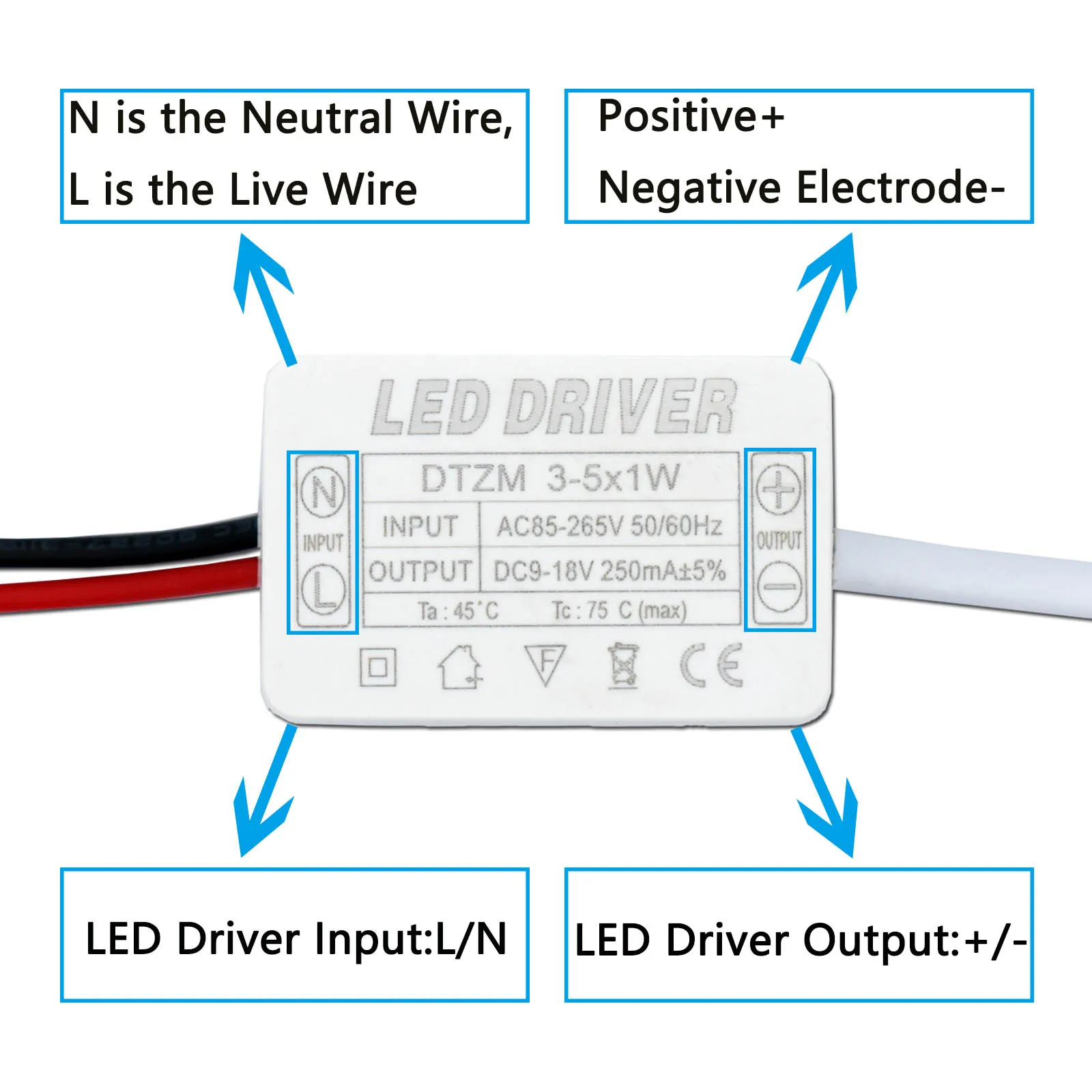 3W 4W 5W LED Driver AC85-265V 250mA LED Power Supply Unit Lighting Transformer for Tube Lamp Desk Lamp