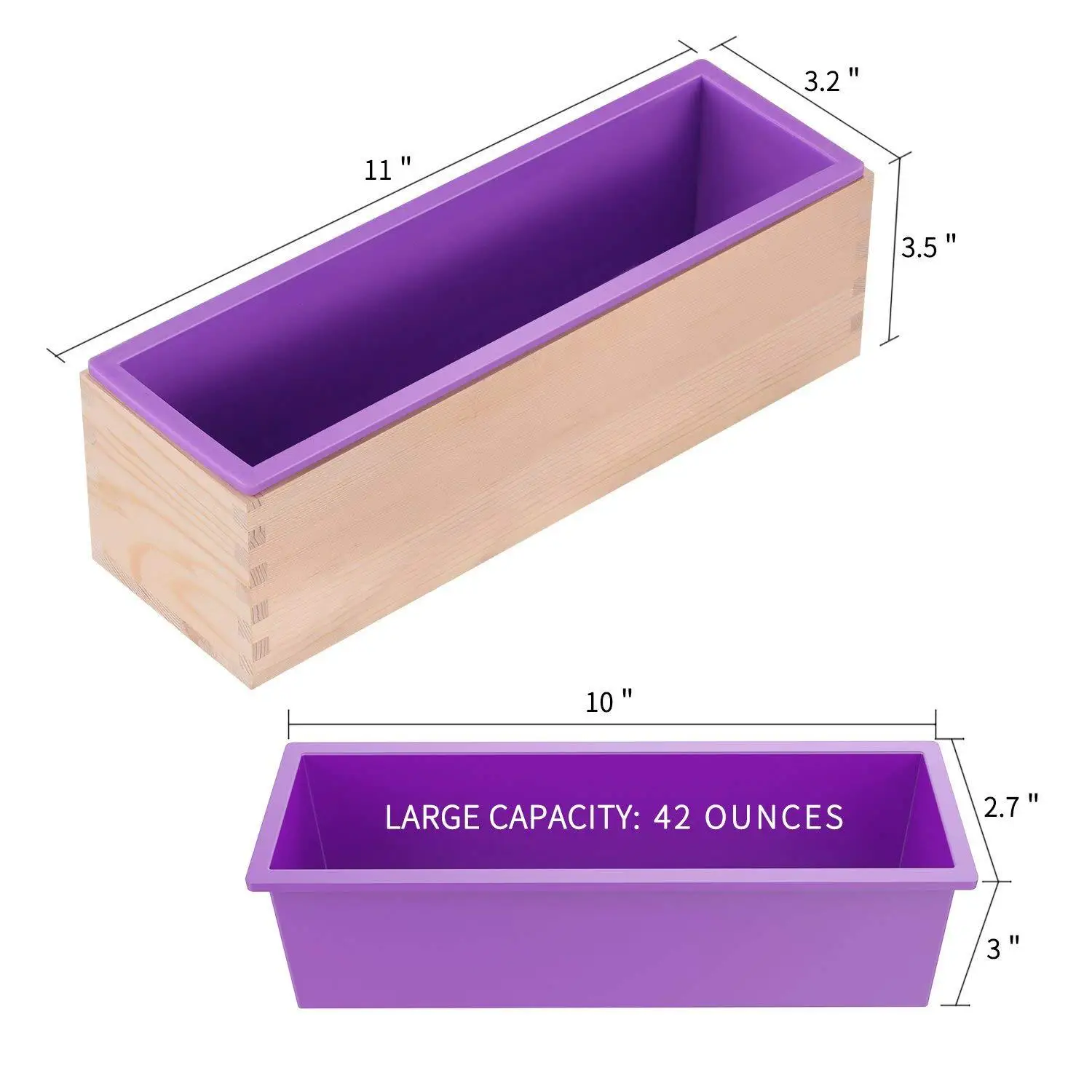 Molde Rectangular de silicona para hacer jabón, caja de madera para hacer barras, 1200ml