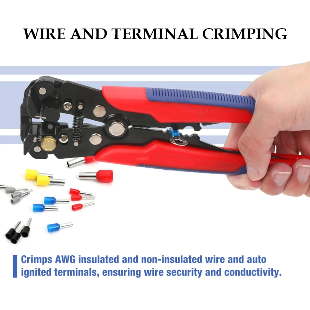 

Crimper Cable Cutter Adjustable Automatic Wire Stripper Multifunctional Stripping Crimping Pliers Terminal Hand Tool