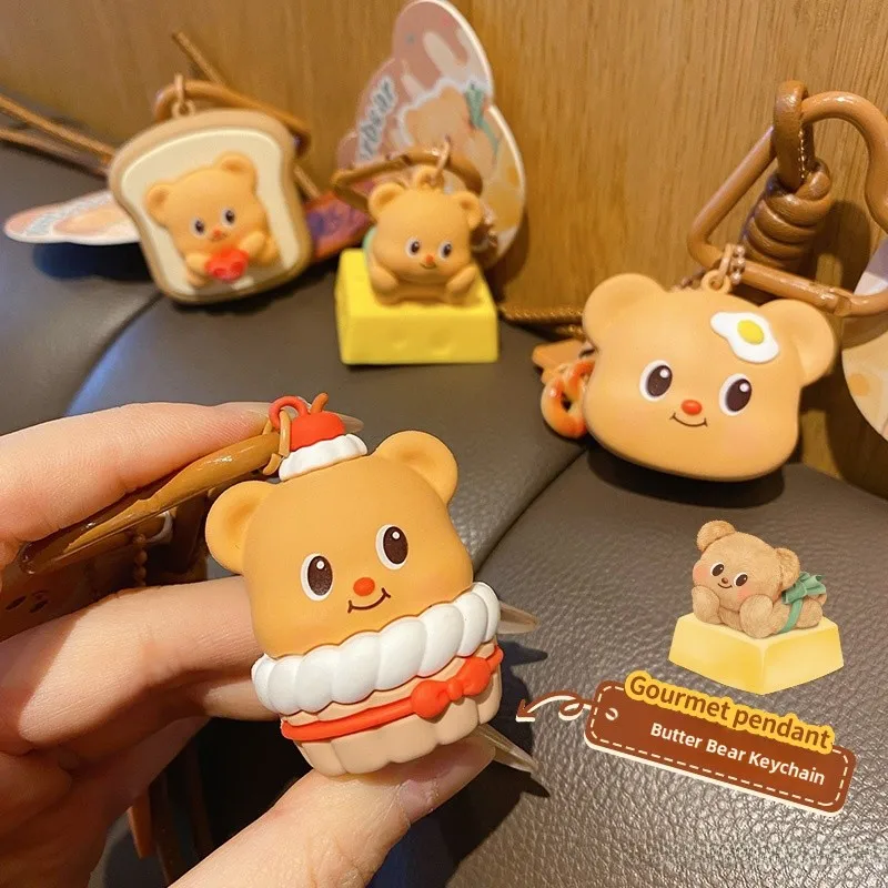 Butter Bear Dessert Cartoon Keychain Couple Best Friend Bag Pendant Creative Gift Miniature Sweet Treat Silicone Key Holder