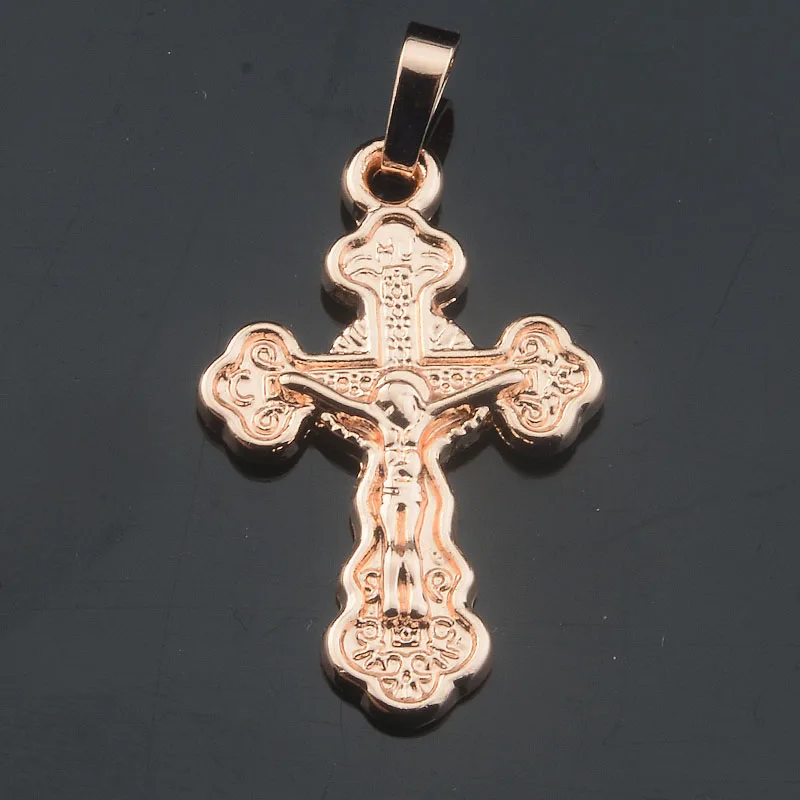 Fashion Jewelry Men Women 585 Rose Gold Color Smart Cross Pendant Link 50cm Necklace Chains