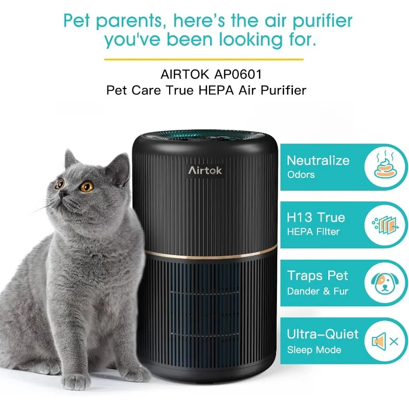 AIRTOK 2 Pack Air Purifier for Home Bedroom, Office Desktop Air Cleaners with 12pcs Fragrance Sponge, H13 HEPA Filter