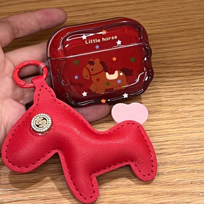 

Red Background Star Pony AirPods Headphone Protective Case Suitable for AirPods Pro Cute Silicone Soft Shell Chain Pendant Ins