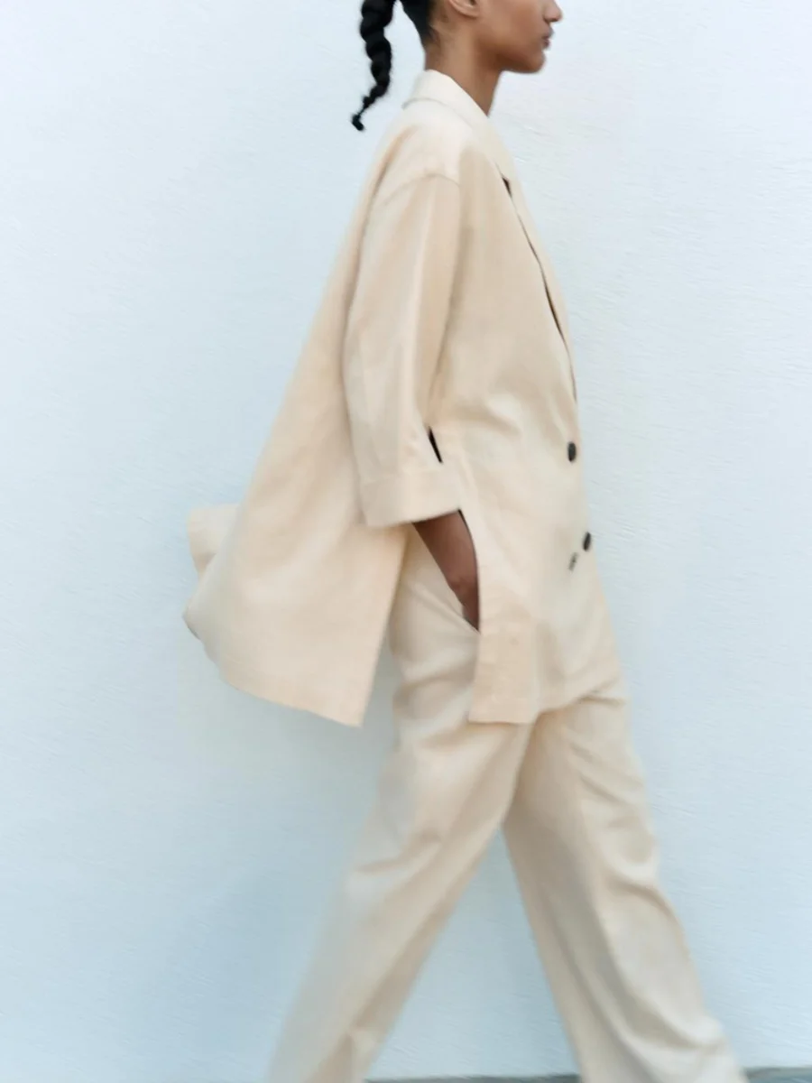 

New Summer Women's Cheered Button-Up Suit Jaet Wide Leg Pants Commute Sle Faionable Office Wear