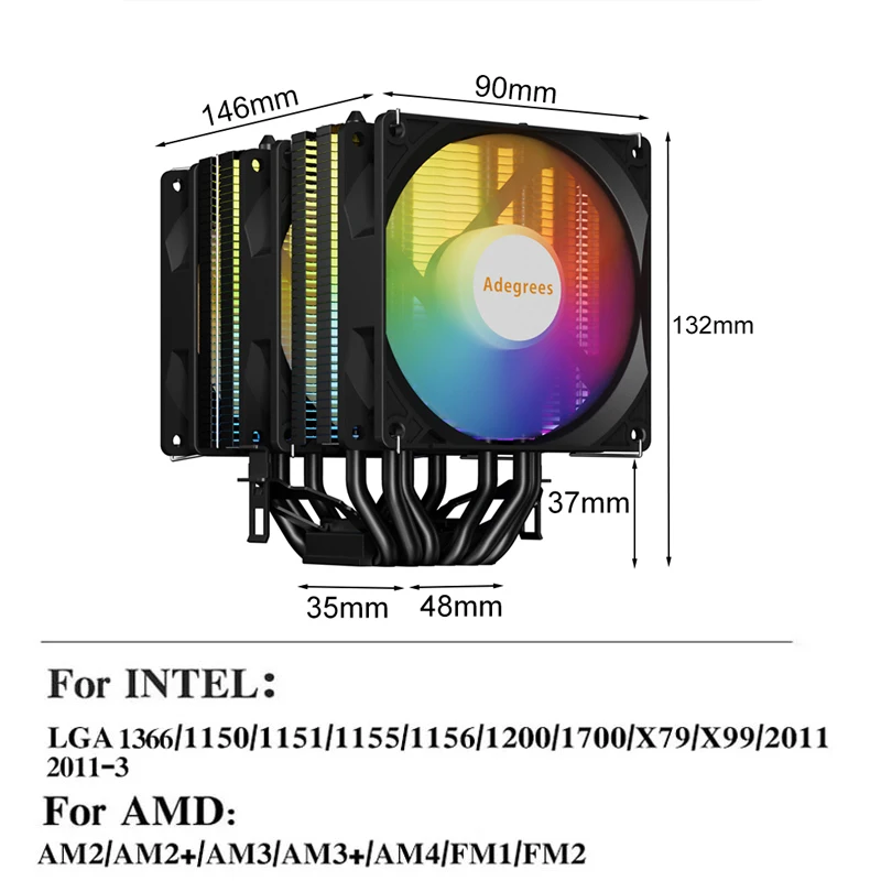 Imagem -02 - Cpu Cooler de ar Tubos de Calor 4pin pc Processor Torre Am4 Cooler para Intel Lga 1700 1200 1150 1151 1155 2011 X79 1366 Am3 Am5 X99