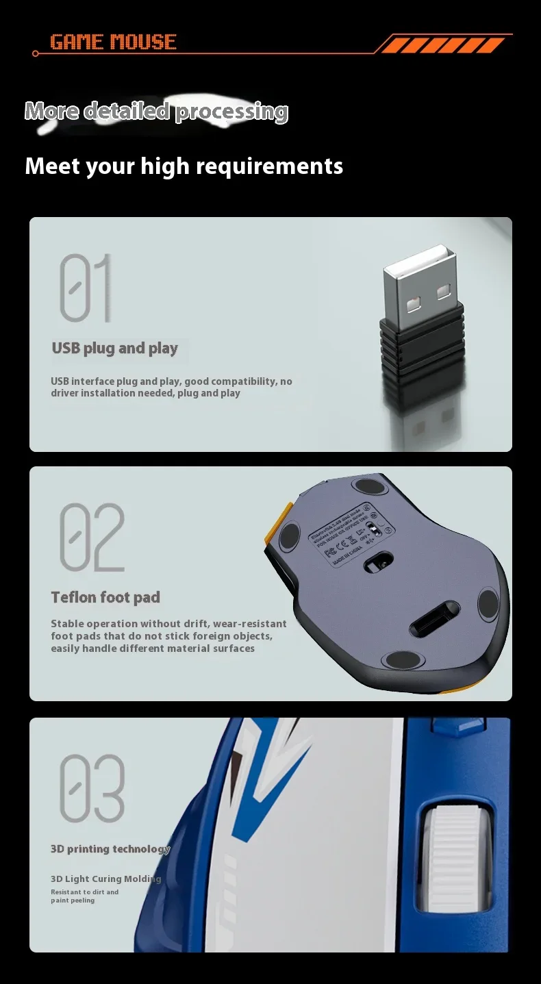 KEBIDUMEI Bluetooth 5.4 Wireless Mouse 6 Buttons Dual Mode Gaming Mouse 1600DPI Rechargeable E-Sports Mice Computer Accessories