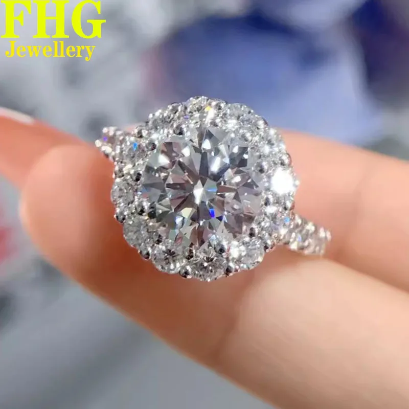 

6 7 8 9 10 Carat Au585 14K White Gold Ring luxurious Round shape moissanite Diamonds Wedding Engagement Ring