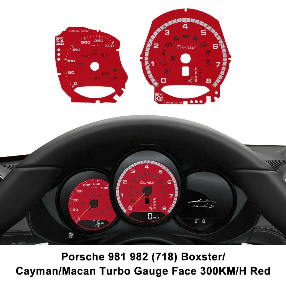 

Gauge Face For Porsche 981 982 (718) Boxster / Cayman / Macan Turbo 300KM/H in Red