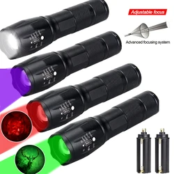 Ultra Bright A100 Zoomable UV Flashlight Tactical Green/Red/White/UV 395NM Waterproof Torch AAA/18650 Powered Lantern Hand Lamp