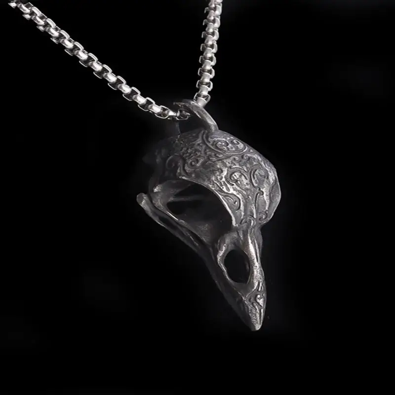 الرجعية الشمال نمط الغراب الجمجمة قلادة الحيوان الطيور قلادة للرجال مجوهرات شخصية محظوظ تميمة هدية #6