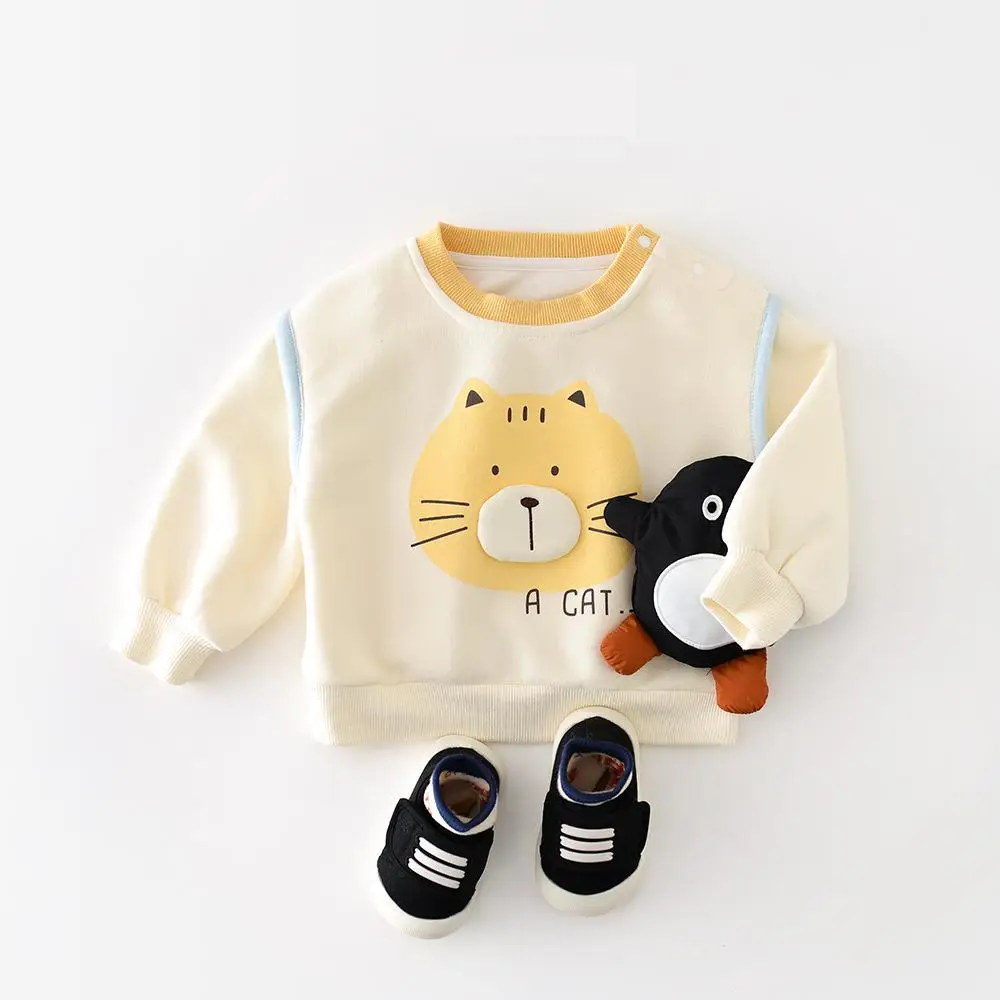 

2026 Spring New Baby Long Sleeve Cartoon Sweatshirt Cotton Infant Girl Cute Pullover Tops Boys Casual Sweatshirt Toddler Clothes