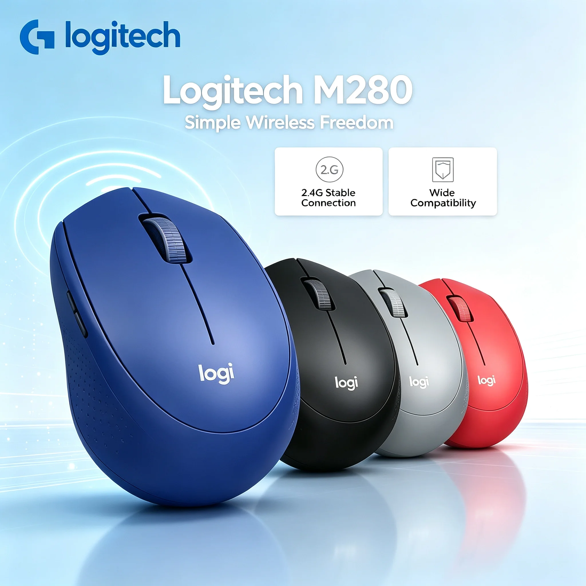 Logitech M280 Wireless Mouse, Curved Ergonomic Shape, 2.4G Nano Receiver, Suitable for Remote Work Office
