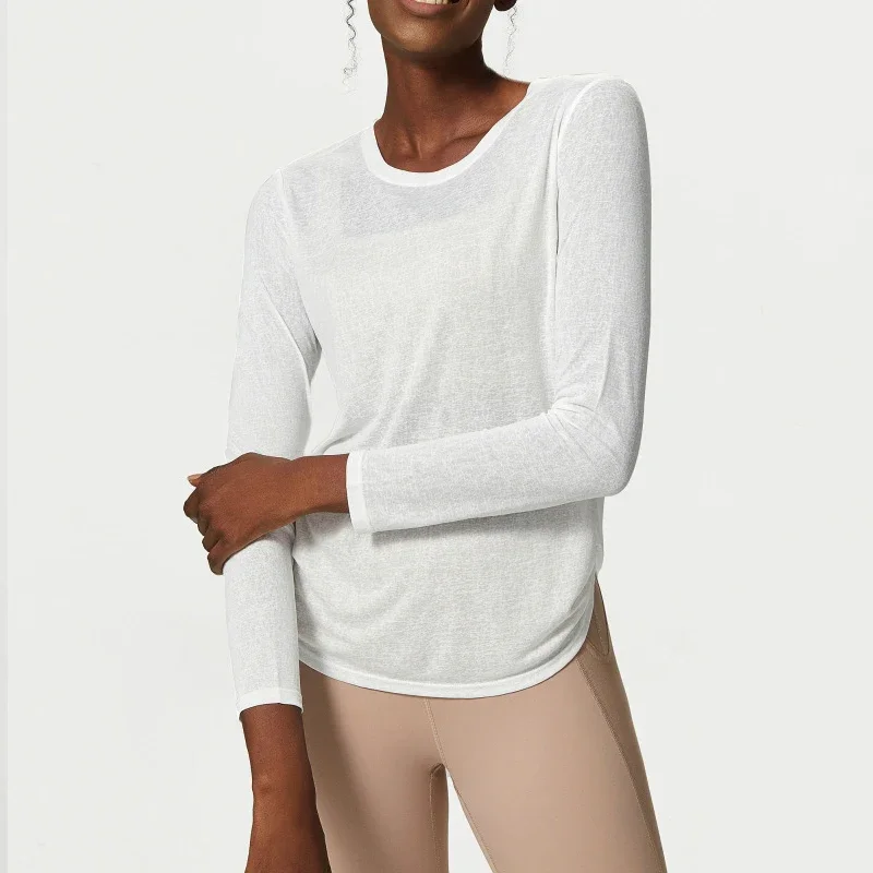 Рубашка для йоги с длинным рукавом, женская плиссированная по бокам, свободный топ для тренировок в тренажерном зале, дышащая быстросохнущая толстовка для бега, женская спортивная одежда