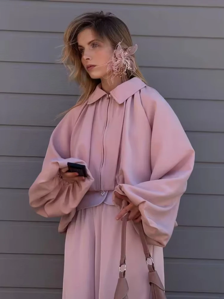 Women's Oversized Pink Long Sleeve Jacket - Spring