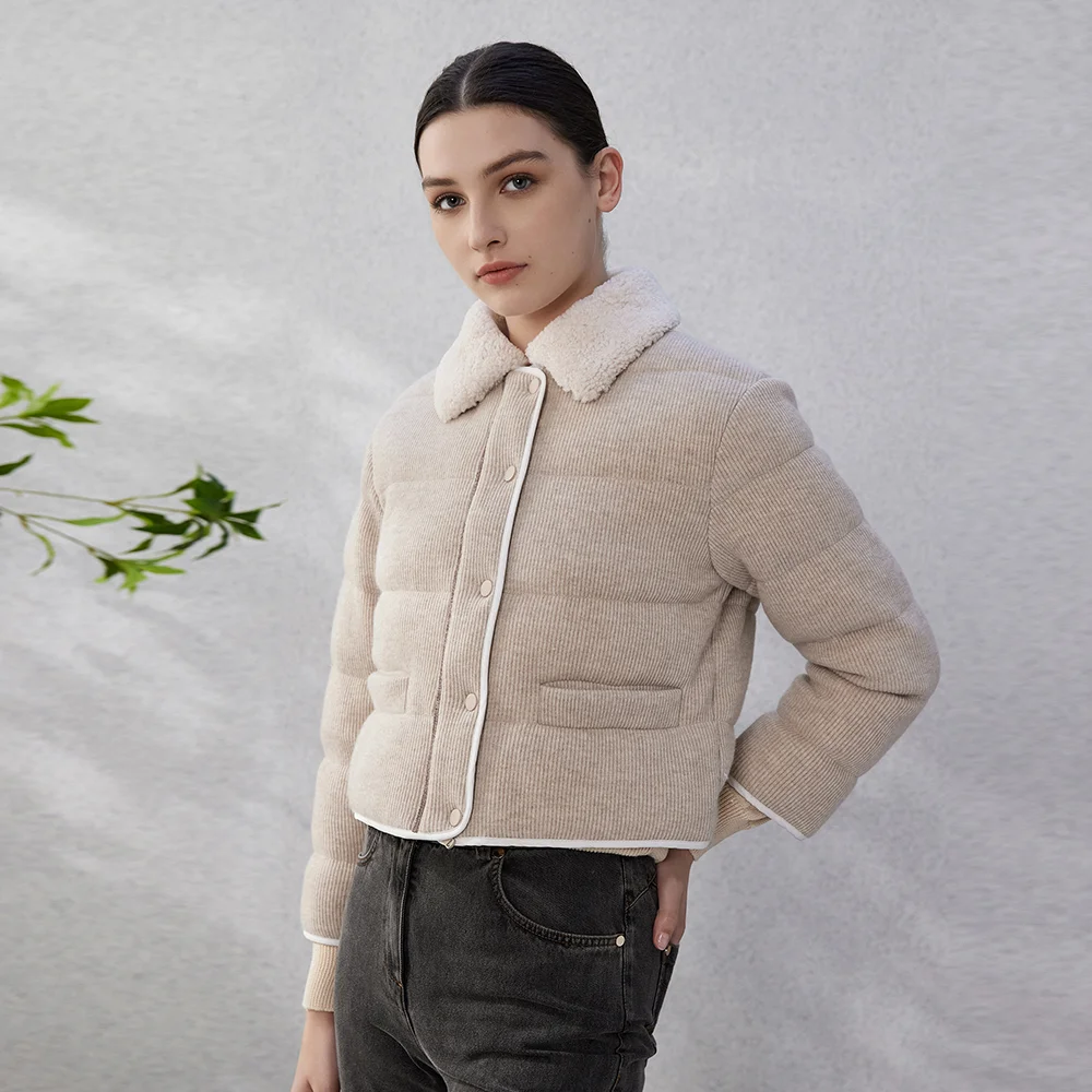 CA-26 Luxe femmes vêtements d'hiver court épaissi 90% résines blanches vers le bas manteaux veste de laine