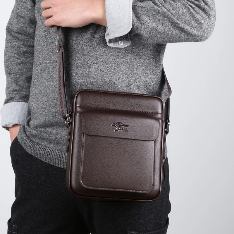 حقيبة كروس من جلد البولي يوريثان للرجال - حقيبة كتف مربعة الشكل مع حزام قابل للتعديل، حقيبة صدر متعددة الجيوب #4