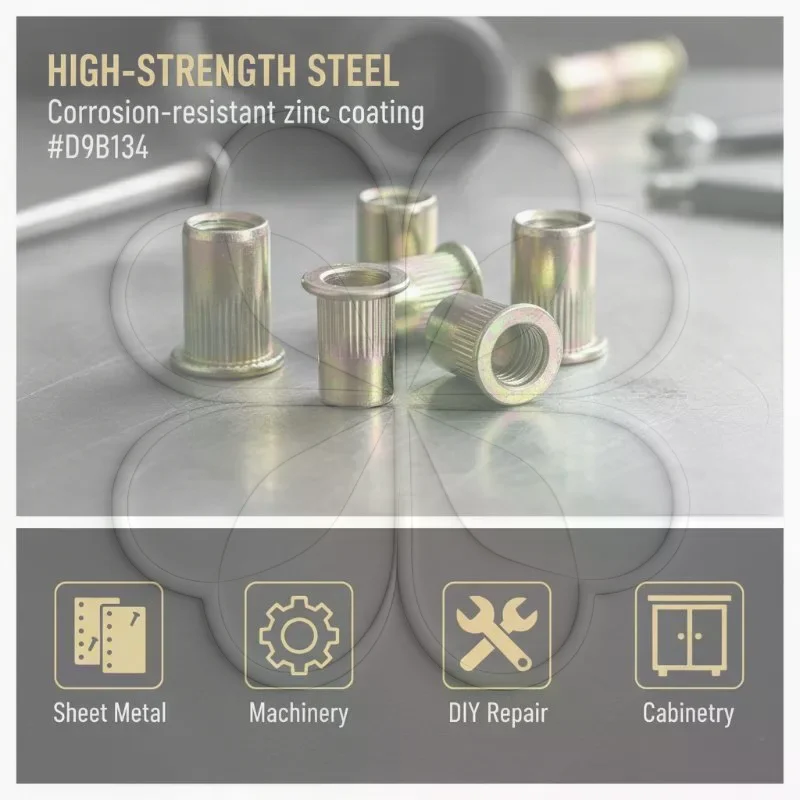 100Pcs Zinc Plated Rivet Nuts Kit M3 to M12 Multiple Sizes Anti Rust for Automotive Repair & DIY Handyman Projects