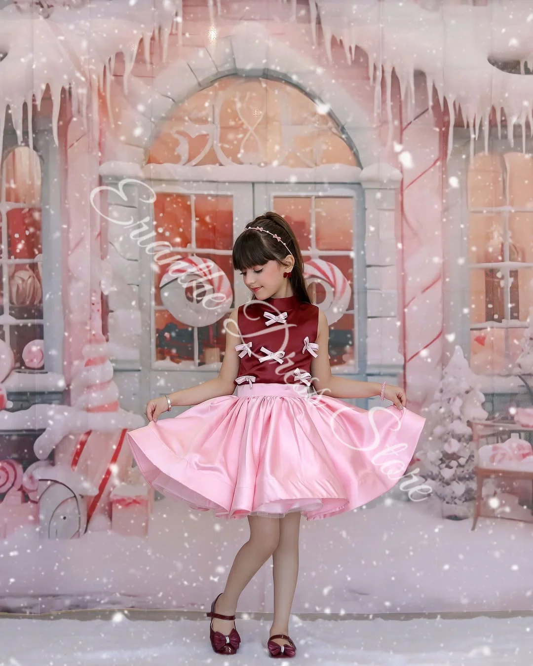 Flower Girl Dress for Wedding Sleeveless Satin Bow Puffy Elegant Kids Birthday Party Dress First Communion Gown Custom