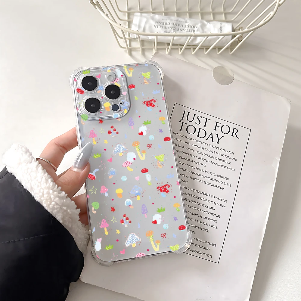 Для iPhone 17 16 15 14 13 12 11 Pro Xs Max Air 16e 7 8 6 6s Plus XR SE 2020 2022 Чехол Грибной силиконовый противоударный чехол