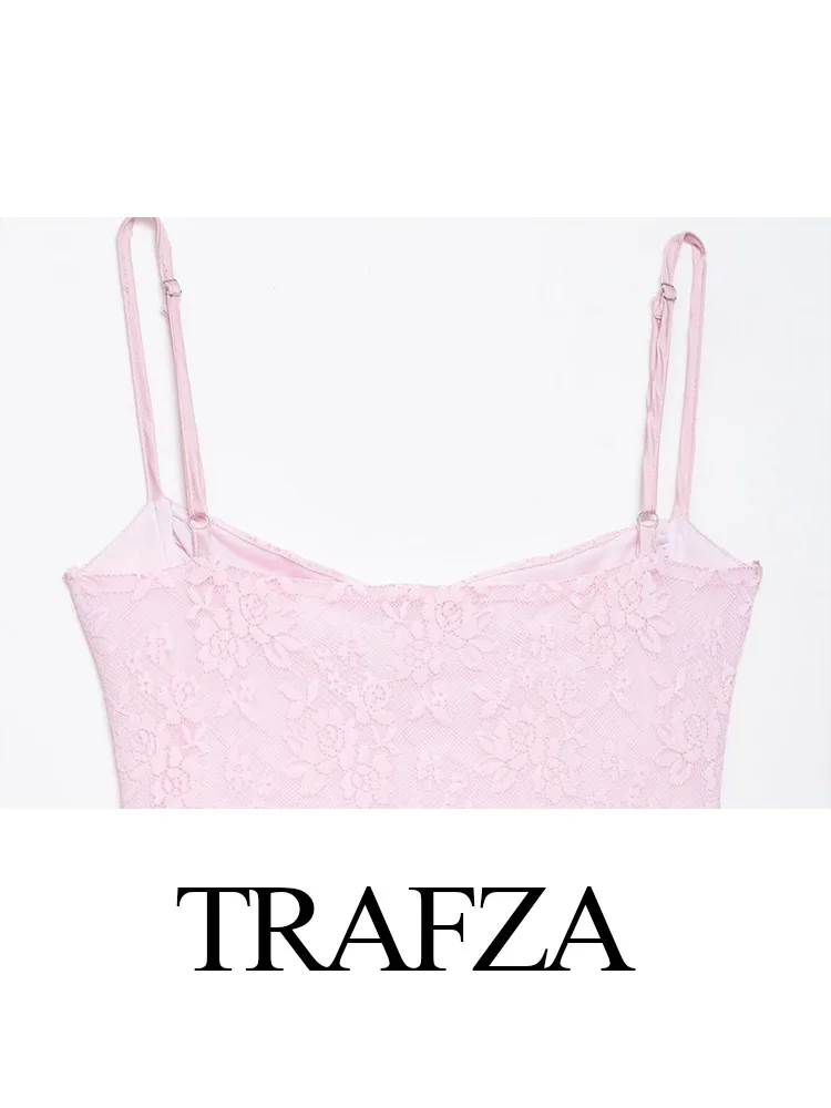 여성 여름 패션 V넥 슬림 레이스 새틴 백리스 스플라이싱 장식 롱 드레스 여성 우아한 민소매 미디 드레스