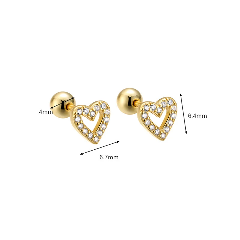 Exquisite Hollow Sparkling Heart Stud Earring Ear Cartilage Piercing For Women Girl Minimalist Jewelry Party Birthday Gift