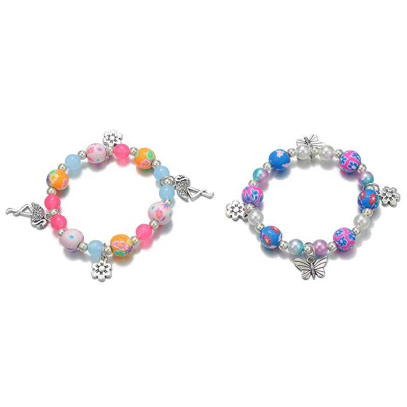 2pcs/set Flamingo Butterfly Flower Charm Stretch Bracelets for Girls Best Friend Bohemia Beads Jewelry Gifts