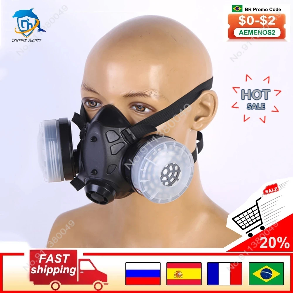 Filter Gas Mask Half Face Filter Breathing Respirator With Anti-fog Glasses Chemical Dust Mask For Painting Spray Welding