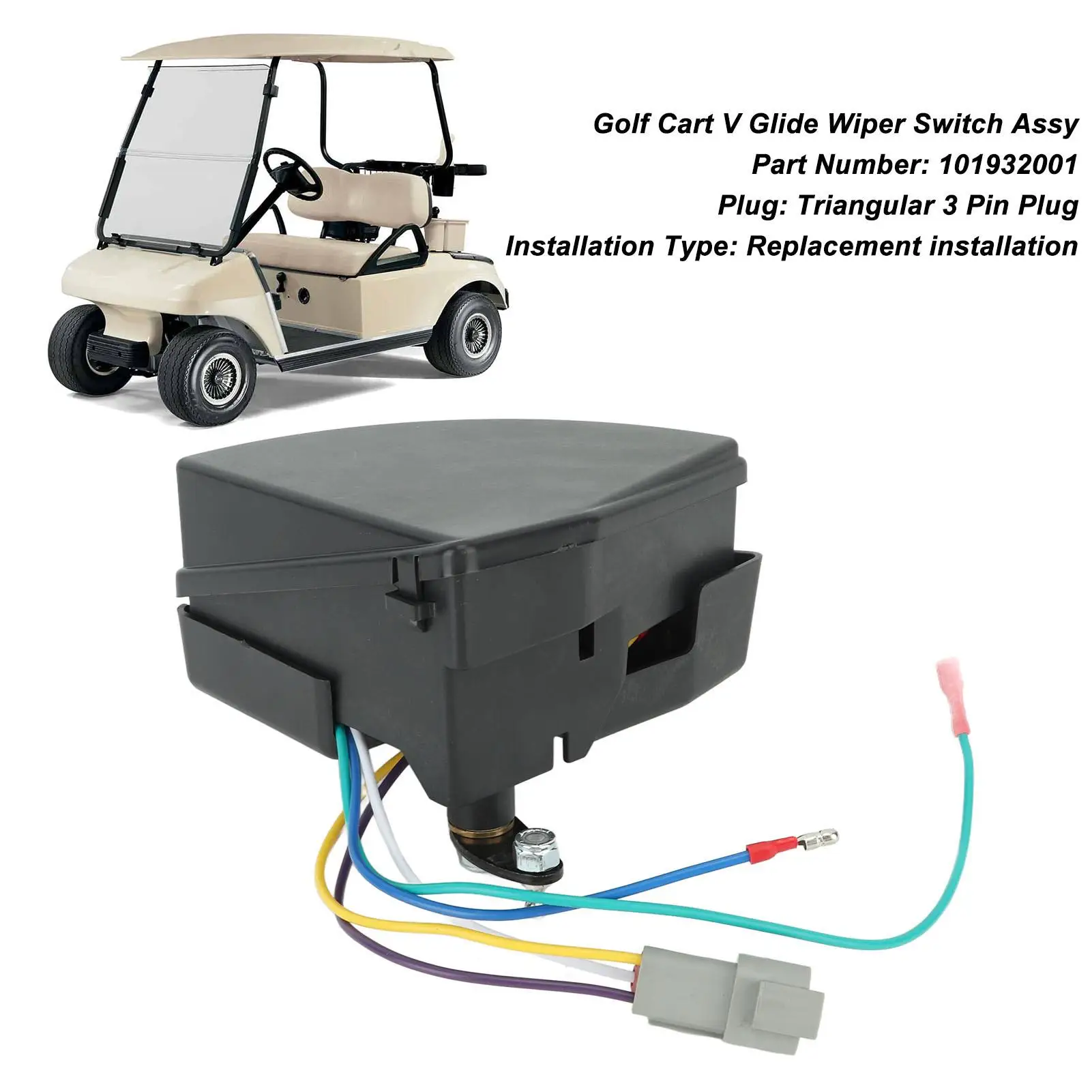 Aksesori Mobil cocok untuk klub DS 48V Golf Cart V Glide Wiper Switch Assembly 101932001-segitiga 3 Pin Plug pengganti-cocok 2000-2004G & E