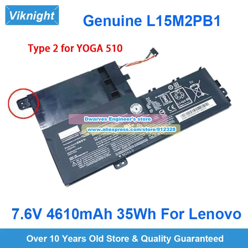 Genuine 7.6V 4610mAh L15C2PB1 Battery L15M2PB1 for Lenovo Yoga 510 520 Series 14AST 510-14IKB Yoga 520-14IKB L15L2PB1 L14M2P21