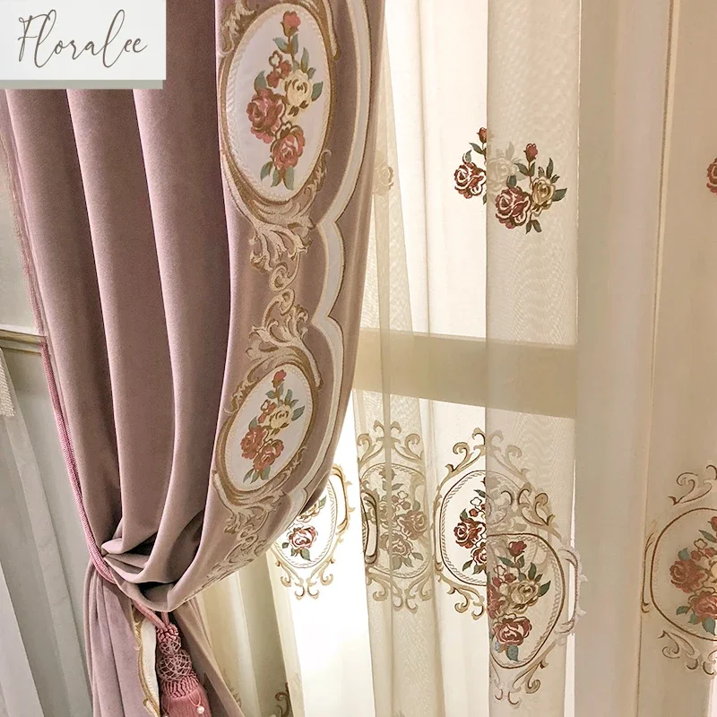 

European Luxury Blackout Curtains For Living Room Bedroom Dining Princess Style Custom Size Simple Tulle French Velvet Decor