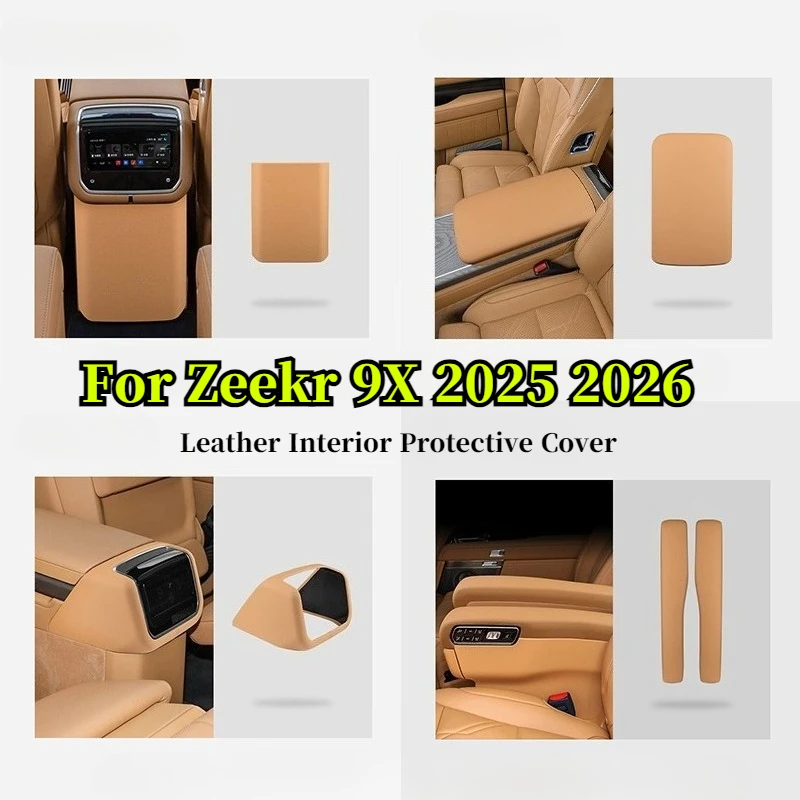 

For Zeekr 9X 2025 2026 Leather Armrest Cover Refrigerator Anti Kick Cover Second Row Screen Decorative Frame Interior Accessorie
