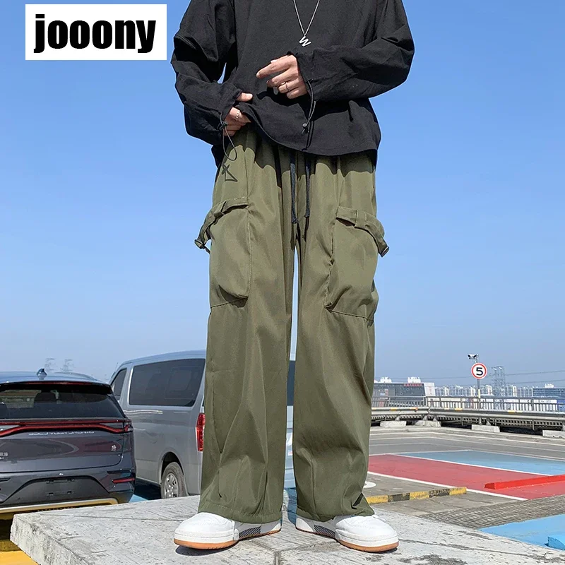 

Casual Solid Baggy Straight Trousers Fashion Wide Leg Pockets Joggers Trousers Y2K Men Streetwear Cargo Pants Korean Harajuku