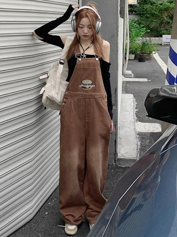 

plus Size Dopane Sle Hamburg Jeans Overalls Women's American Retro Small Size Workwear One-Piece High Waist Wide Leg Pants