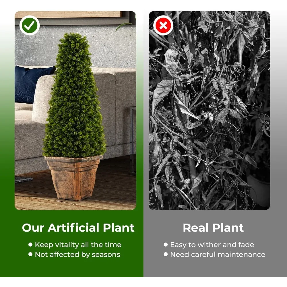 Искусственное самшитое топиарийное дерево в форме конуса с цементным горшком, высота 3 фута, искусственное вечнозеленое растение в горшке для внутреннего и наружного декора